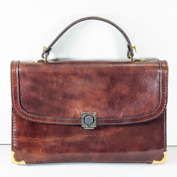 1970s Fratelli Mugnai Firenze Italian brown leather briefcase tablet sleeve bag - Picture 1 of 16